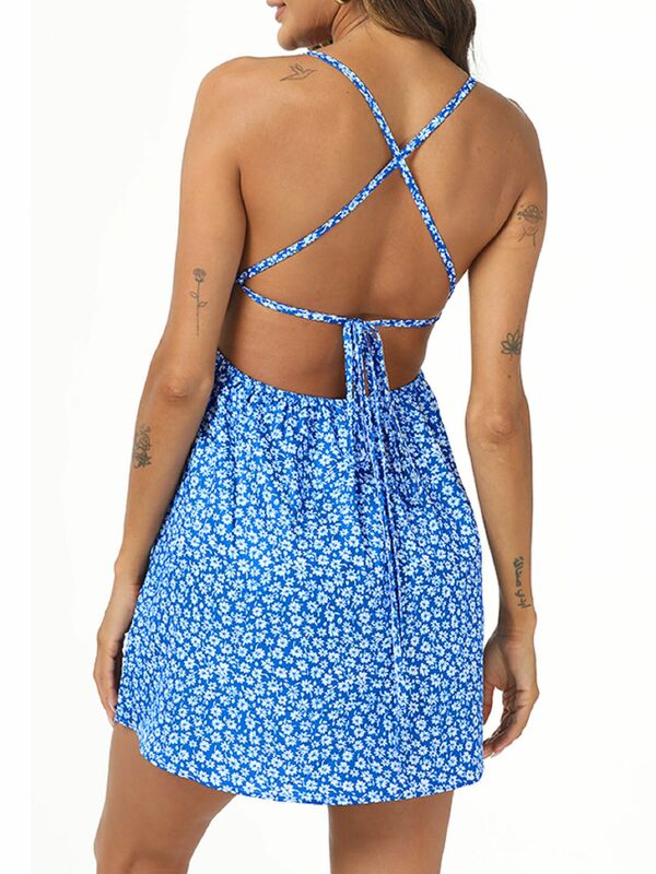 Printed camisole skirt backless dress
