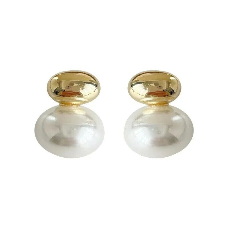 2023 nuovi eleganti orecchini di perle piatte impiombate di fagioli Color oro francese per accessori dolci da donna per feste di gioielli di moda coreani