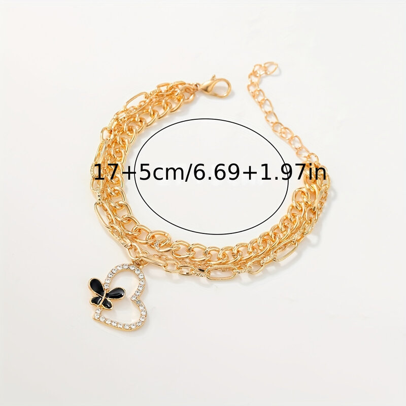 2 teile/satz Luxus Herz Strass Quarzuhr PU Leder Armbanduhr & Schmetterling Armband, Valentinstag Geschenke für Frauen sie