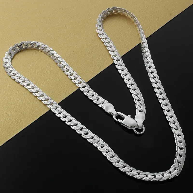 Ładny 925 srebrny 6MM pełny łańcuszek na boki naszyjnik dla kobiet mężczyźni moda biżuteria zestawy prezent ślubny