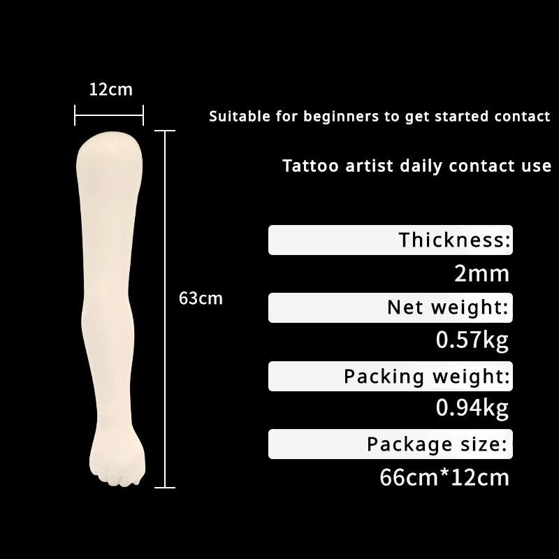 3D Simulação Silicone Tattoo Practice Braço, Acessórios iniciantes, Novo, 63 centímetros