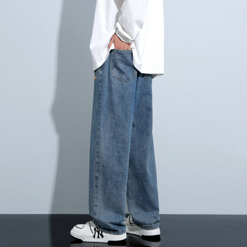 Мужские черные джинсы в Корейском стиле, новинка 2024, Мужская Уличная одежда, модные повседневные Прямые простые высококачественные удобные Универсальные джинсовые брюки для мужчин