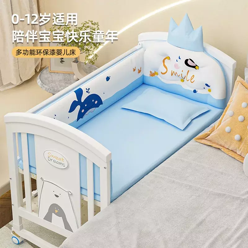 Кроватка из цельной древесины в европейском стиле, съемная детская многофункциональная Колыбель для новорожденных, Детская сращенная большая кровать