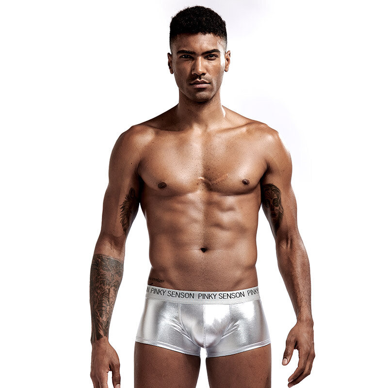 Men Trunks Shiny Patent Leather Underwear U Convex Pouch Boxers Low Waisted Breathable Stage Dance Shorts Tight Bikini Slip