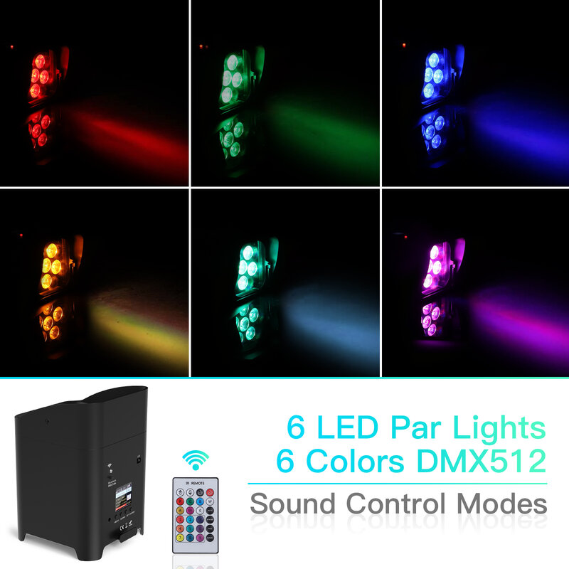 Sem fio recarregável Stage Effect Light, colorido Uplight Bar, tingimento de luz para boate Party, DJ Disco, RGBW, 6 LEDs