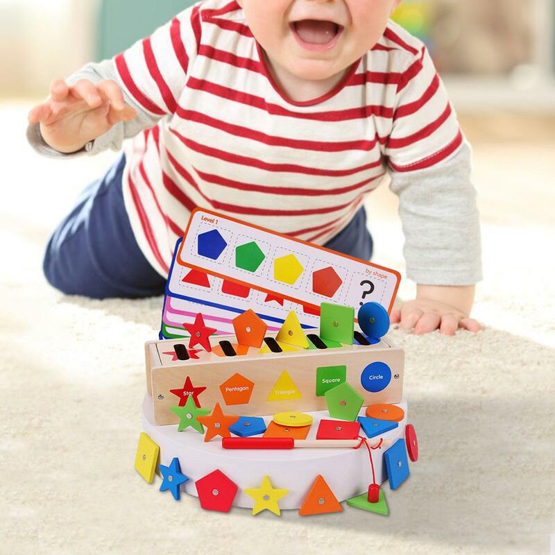 Drewniane zabawki edukacyjne do sortowania kolorów i kształtów dla dzieci