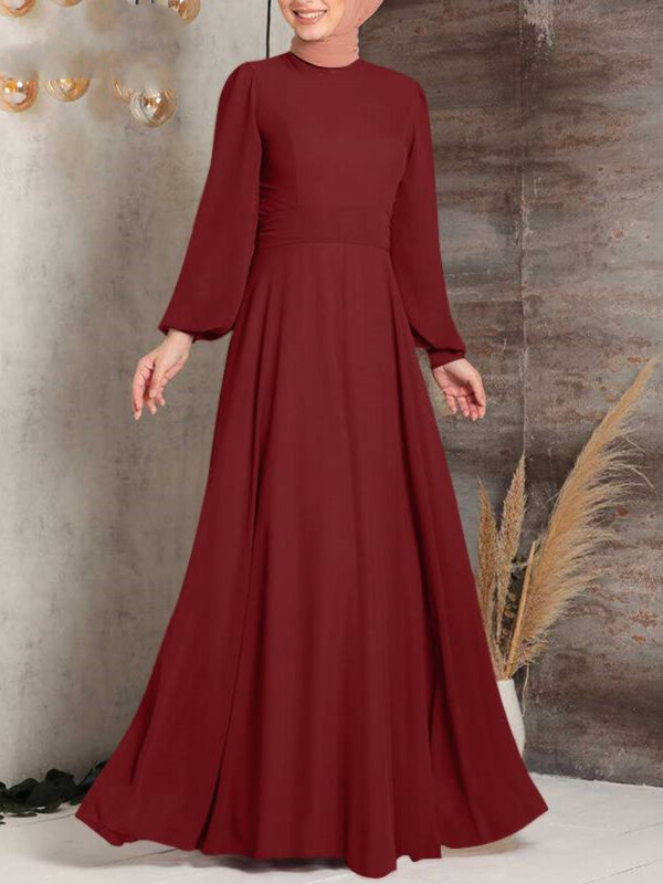 Gaun Muslim wanita, pakaian Festival jubah lengan panjang warna polos elegan gaya baru musim semi dan gugur 2023