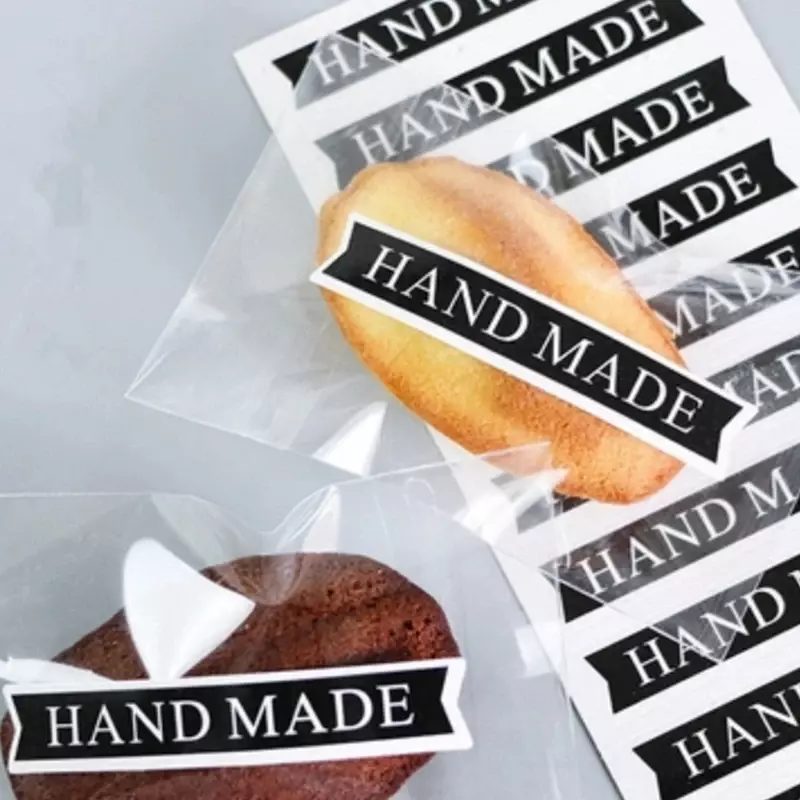160 Stks/partij Zwart 'Handmade' Strip Seal Sticker Voor Giften Diy Cake Cookie Bakken Pakket Decoratie Handgemaakte Met Liefde Label