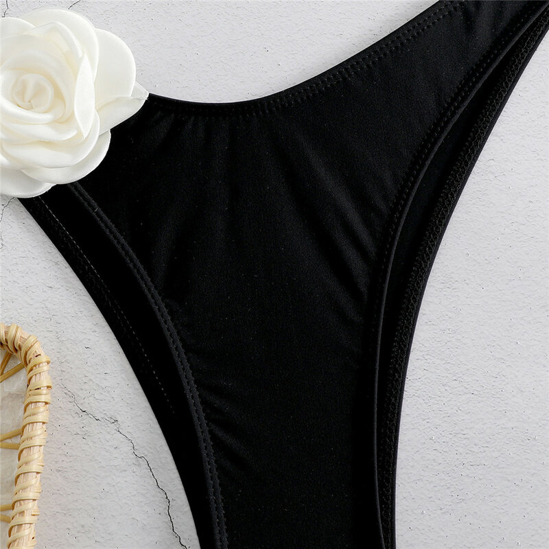 Bikini Bandeau de flores para Mujer, bañador Sexy con Tanga, traje de baño con cordones, conjunto de Bikini brasileño para Mujer 2024