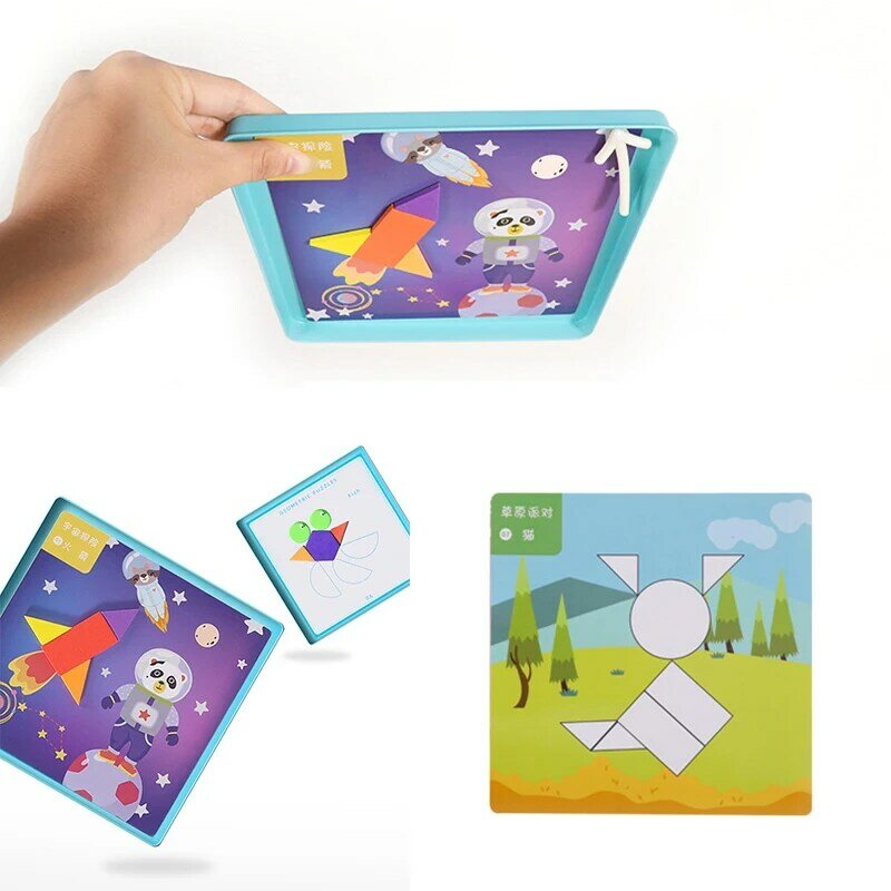 144 sztuk Puzzle magnetyczne zabawki dla dzieci gra planszowa 3D Puzzle dla dzieci Montessori edukacyjne zabawki dla dzieci geometryczny kształt z żelazne pudełko