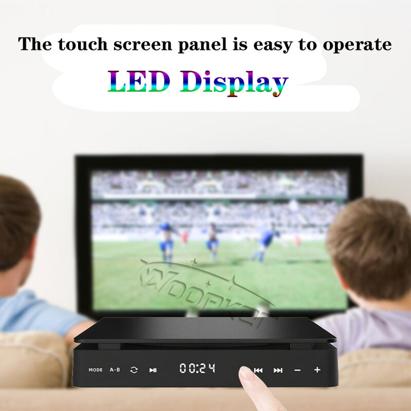 Woopker pemutar DVD HD, pemutar DVD HD koneksi HDMI AV dengan input USB, Headphone, Output layar sentuh LED, HD 1080P tipe-c 5V / 2A