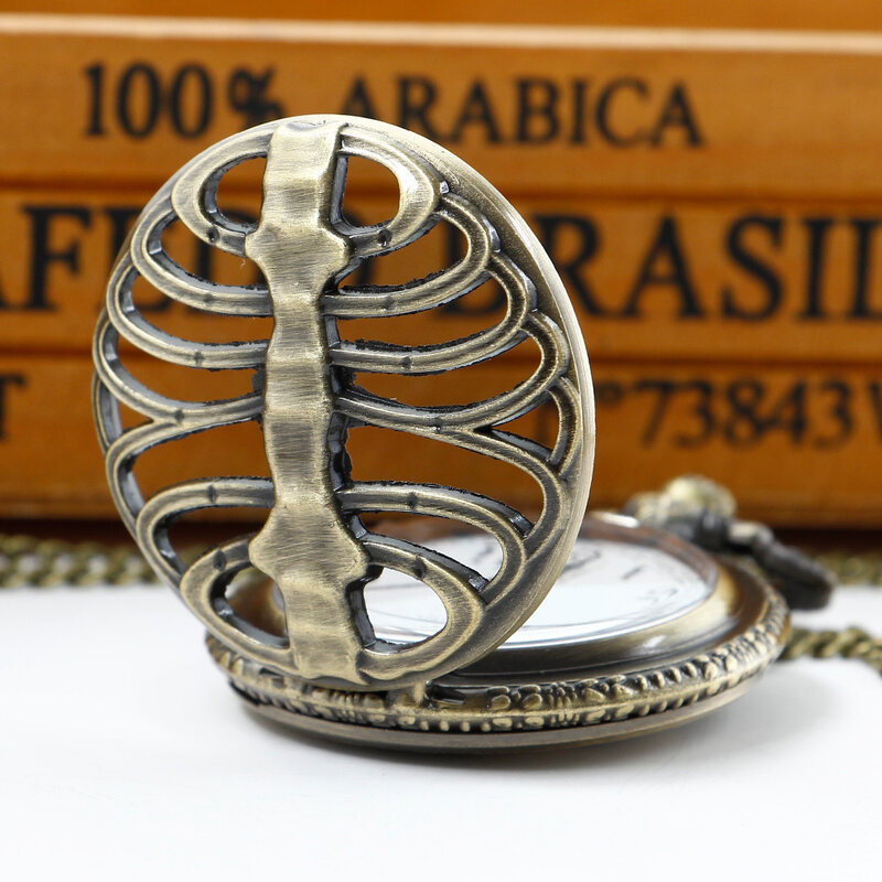 Ретро Классические кварцевые карманные часы с подвеской в стиле панк череп ребра кость кварцевые часы Стильное ожерелье унисекс reloj de bolsillo