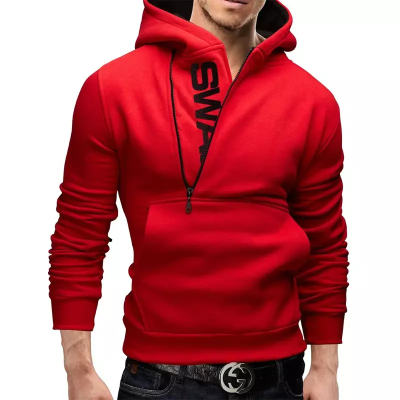 Spring Autumn Mens Casual Hoodies Slim Letter Printing Head Side Zipper Fashion Male Casual Sweater Outerwear Tops