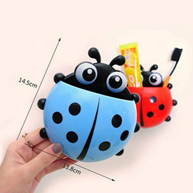 Kids Ladybird Toothbrush Holder Baby Cute Animal Toothpaste Organizer Stand Wall Mounted Suction Cup Toothbrush Container Rack