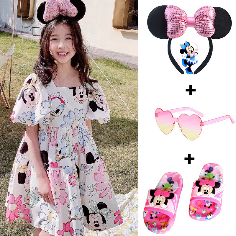 Disney-vestidos bonitos de Minnie y Mickey para niña, traje de fantasía para niña, ropa de tutú de lunares para carnaval y Año Nuevo, 2024