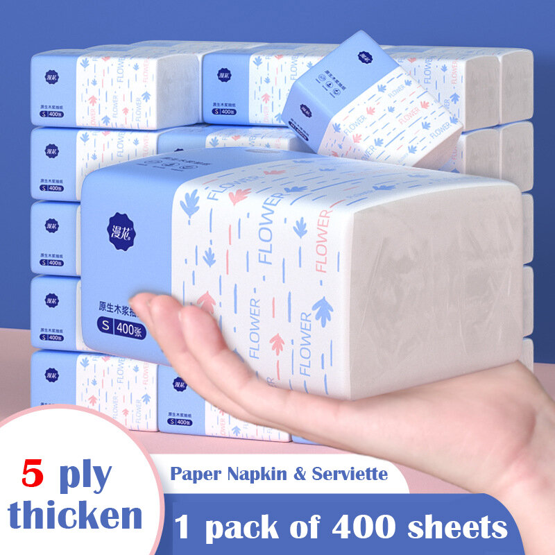 1 confezione/400 fogli asciugamani di carta carta di pasta di legno vergine tovaglioli addensati a cinque strati tessuto facciale all'ingrosso della fabbrica drop shipping