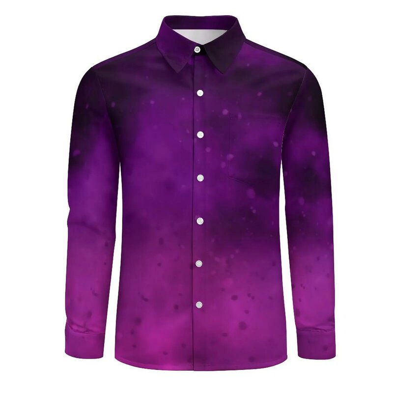 Camisa casual para homens com estampa galáxia, blusas de design elegante, manga comprida, tops grandes, ideia de presente, moda galáctica, outono