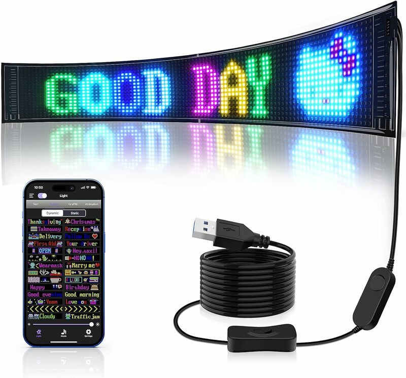 GOTUS-Panneau Matrix LED, Panneau Publicitaire Lumineux Défilant, Panneau de Voiture LED avec Télécommande et Contrôle d'Application Bluetooth