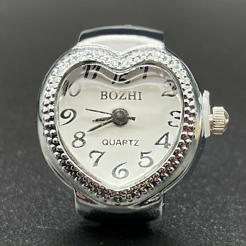 แหวนนาฬิกาควอทซ์อาหรับดิจิตัลลายรักอัลลอยขนาดกะทัดรัดสำหรับผู้ชายและผู้หญิง
