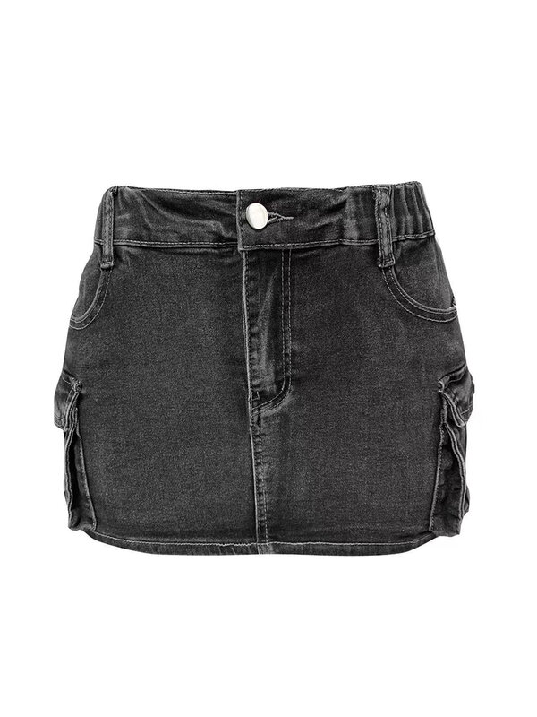 Saia de carga jeans vintage feminina, apertada, cintura alta, mini bodycon, com bolsos, roupa de clube