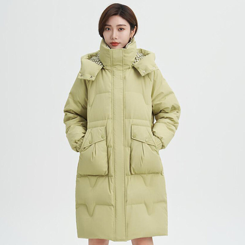 Winter Warm Women's Solid color Long down jacket Oversized Fashion Hooded Outwear Casual Coats Lady Clothes