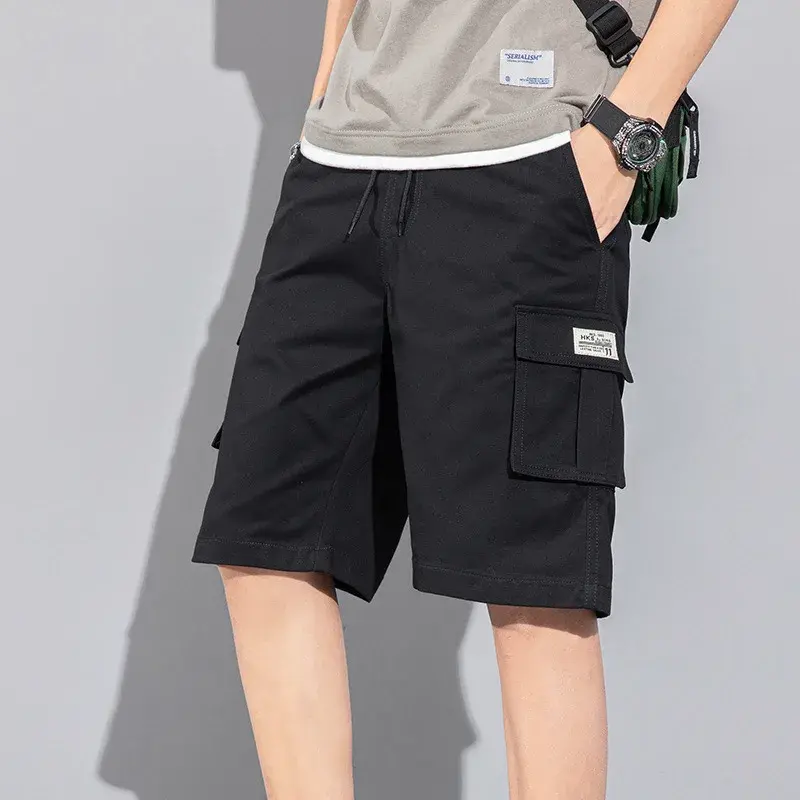 Pantalones cortos de trabajo para hombre, Pantalón deportivo de pierna recta, holgado, con múltiples bolsillos, informal, a la moda, para primavera y verano