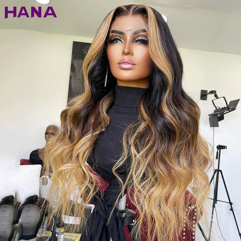 Body Wave Highlight Lace Front Human Hair 4/27 Ombre Colored 13x4 HD Lace Frontal Wigs 13x6 Black Blonde Glueless Wigs For Women
