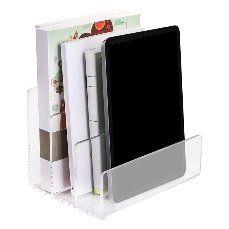 1 Piece File Holder 3 Sections Vertical Desktop Organizer Acrylic Office File Sorter Stand Rack For Documents Letter Book