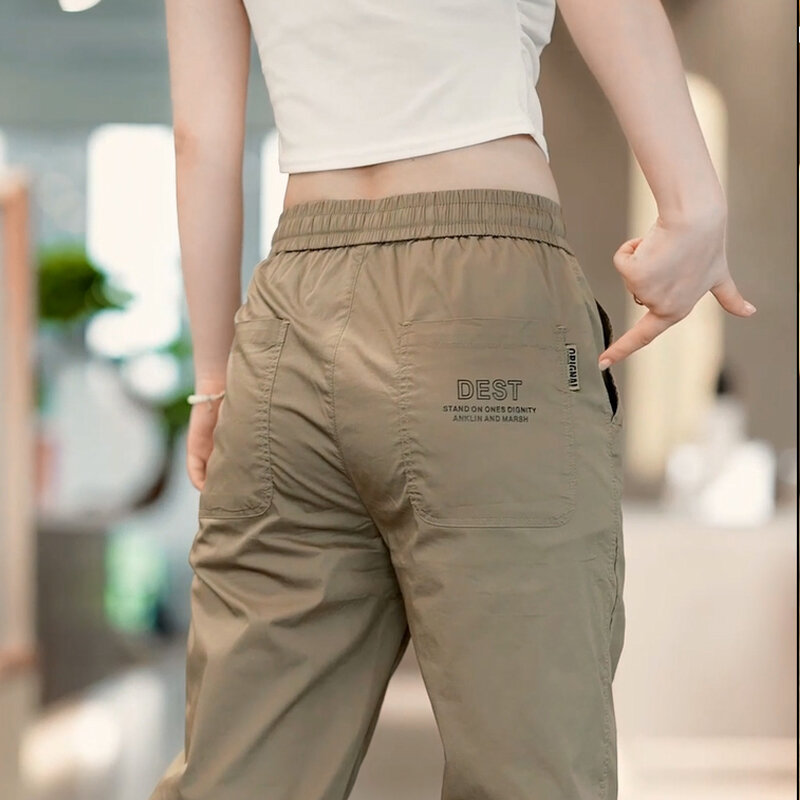 Celana panjang trendi untuk pria, celana kasual katun lurus longgar tali serut Retro Jepang untuk lelaki musim panas/semi