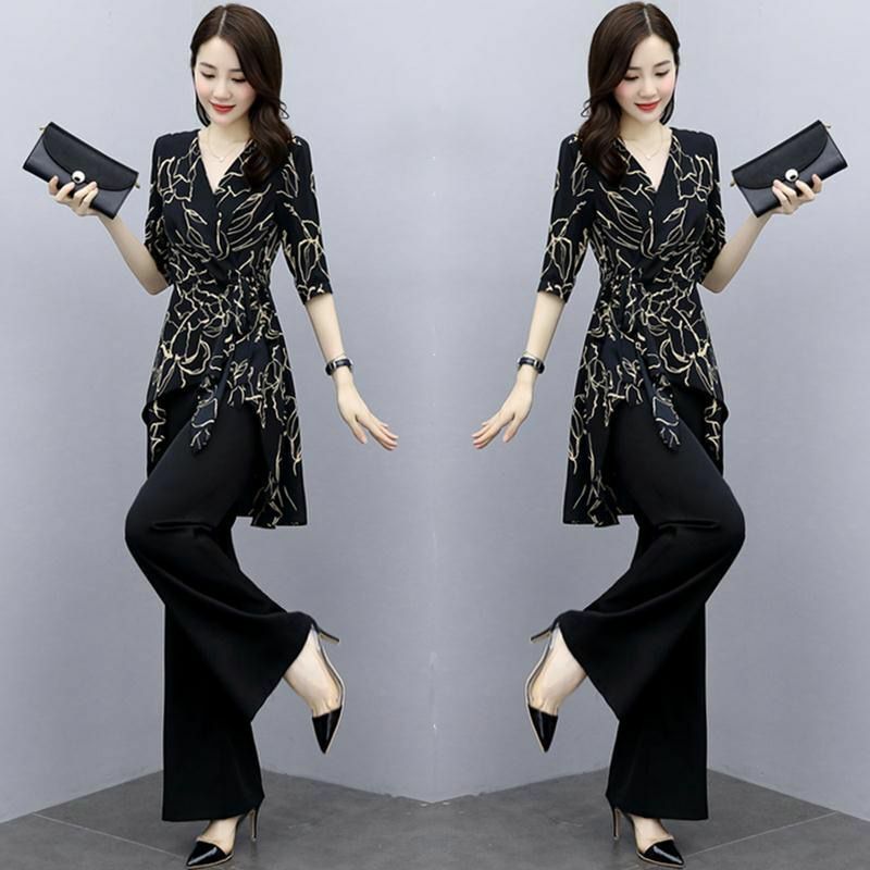Set Korean High Waist Drop Wide Leg Pants Goddess Fan Xia New Fashion Oversized Pants Women's Two Piece Set