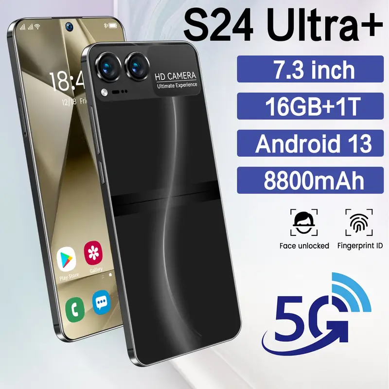 S24 울트라 + 스마트폰 5G 7.3 HD 16G + 1T 듀얼 심 휴대폰, 안드로이드 13 휴대폰 잠금 해제, 72MP 8800mAh 휴대폰 태블릿, 신제품