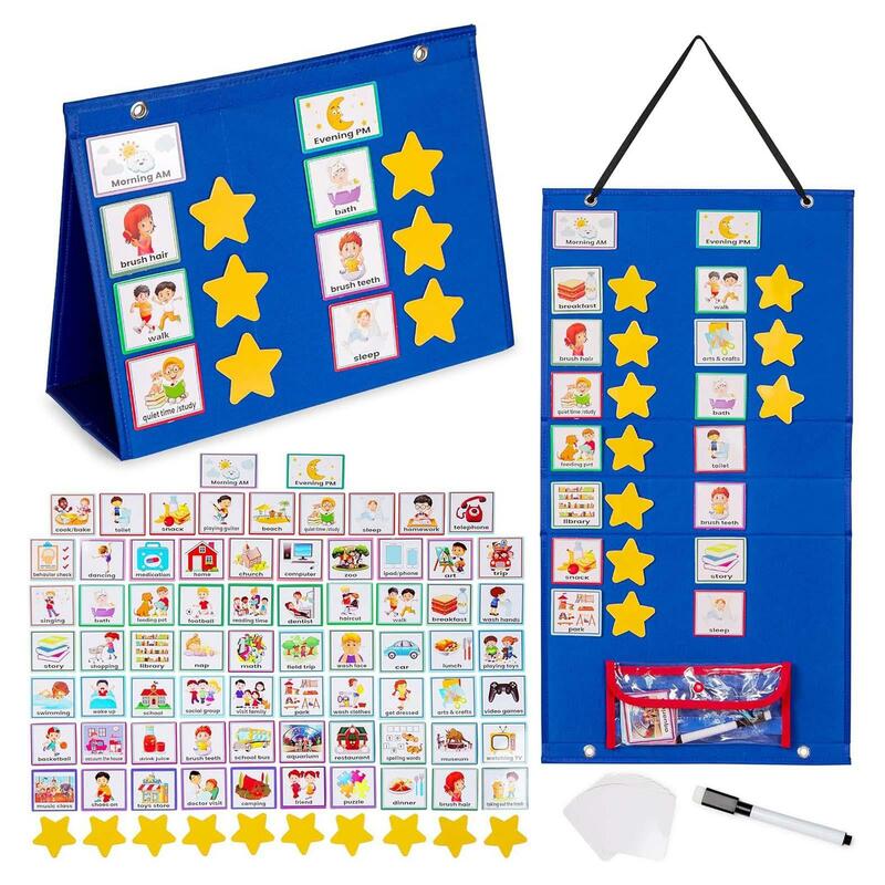 Kids Visual Schedule with 72Pcs Visual Schedule Cards Visual Planner Morning Bedtime Behaviors for Home Child Kids Girls Boys