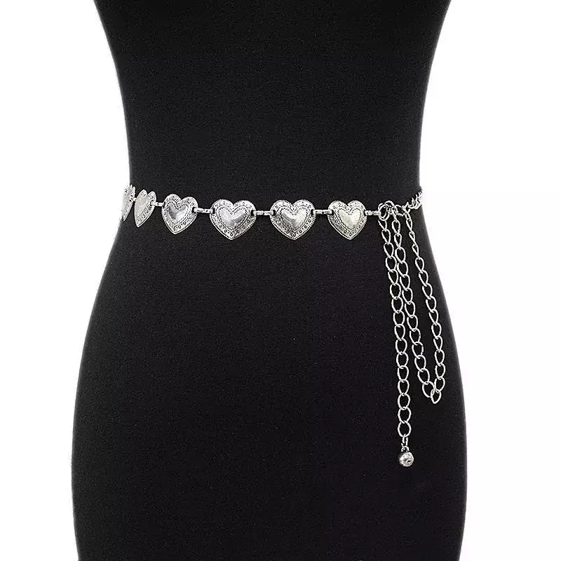 سلسلة خصر بمشبك على شكل قلب معدني للنساء ، حزام تزيين الفستان ، أزياء عتيقة