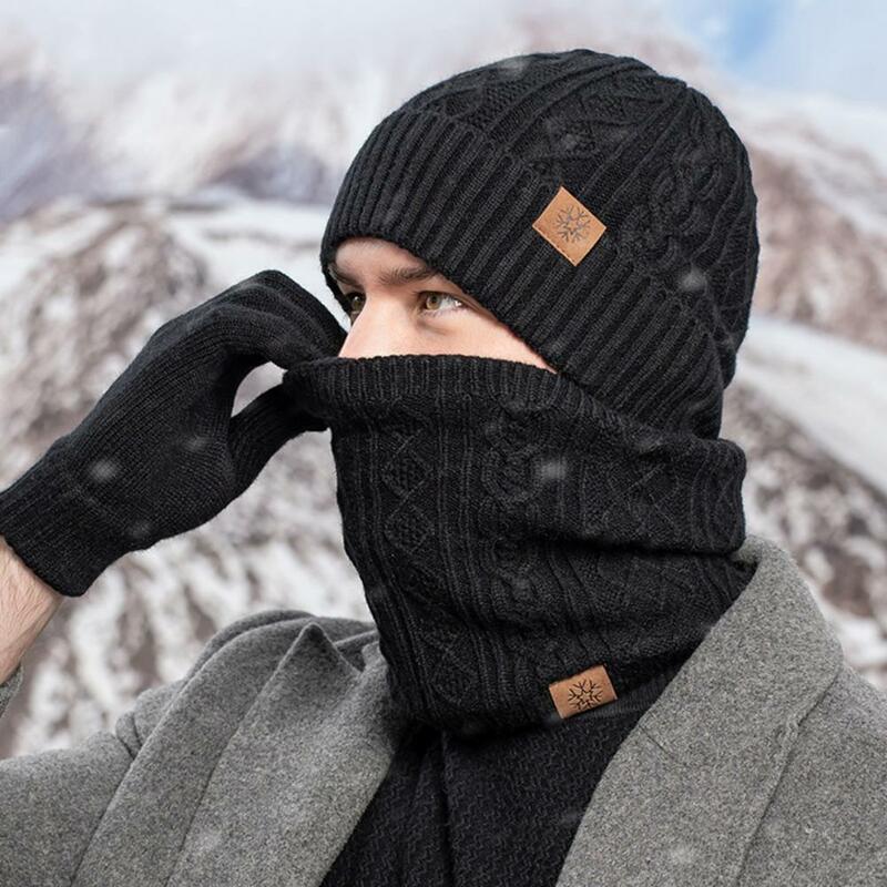 Winter Beanie Hat Touch Screen Gloves Soft Fleece Lined Winter Hat Neck Scarf Touchscreen Gloves Set Windproof Warm for Men