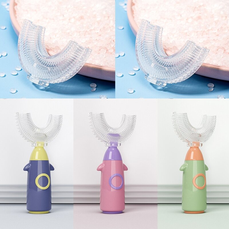 Y1UB การ์ตูนมือถือ 360 องศา U-รูปแปรงสีฟันเด็กซิลิโคนแปรงฟันเด็กทำความสะอาดฟันช่องปากทำความสะอาด