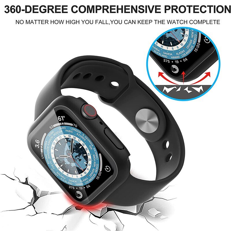 Protector de pantalla de cristal y cubierta para Apple Watch, accesorios para iWatch series, 44mm, 40mm, 38mm, 42mm, 45mm, 41mm, 9, 8, 7, 6, SE, 3