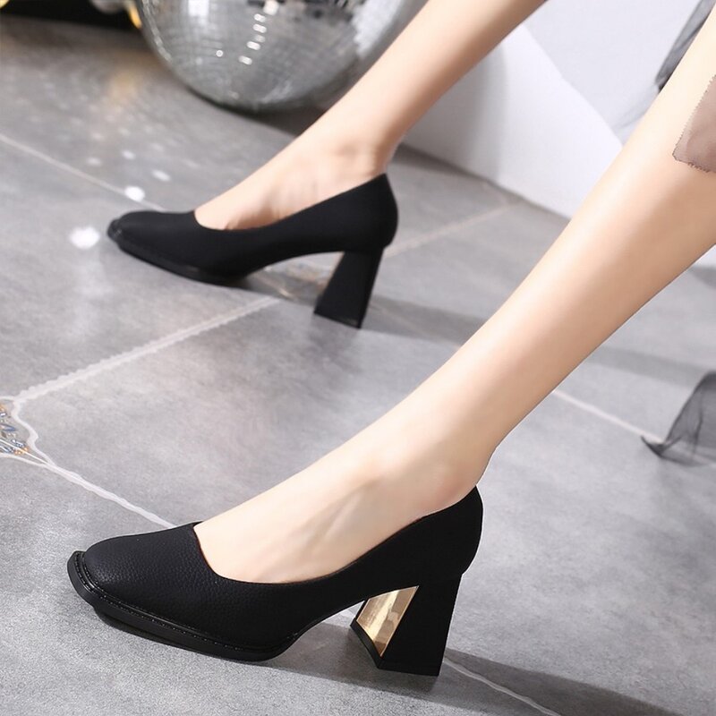 Sexy Retro Pumps for Women Shoes Temperament Square Toe Thick Heel Ladies Dress Shoes High-heeled Fashion High Heels