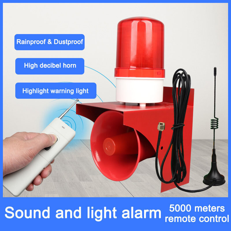 Alarma de sonido y luz LED roja Industrial de alta potencia, bocina de alarma de Control remoto inalámbrico de alto decibelio para seguridad, 220V, 24V, 12V