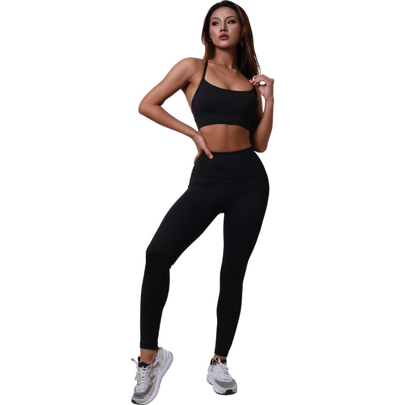 New Double sided Nude Beauty Back Sports Bra for Women with No Awkwardness Thread High Waist and Hip Lift Yoga Fitness Set