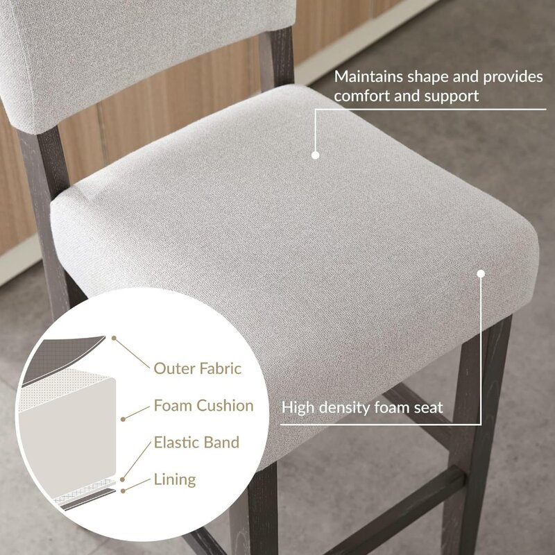 Leick Home 10086BB/HG tapicerowany stołek z tylnym blatem z drewnianą podstawą, zestaw 2, do blatów kuchennych i wysp