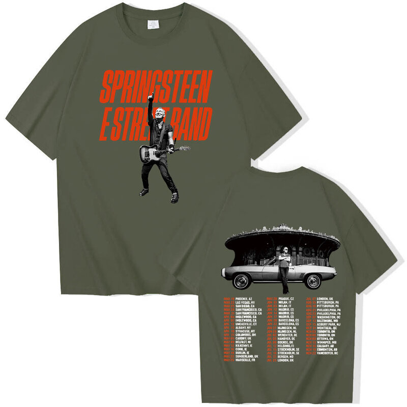 Bruce Springsteen e E Street Tour Camisetas, Harajuku unissexo com o pescoço manga curta, camisas de música popular, presente dos fãs, 2024
