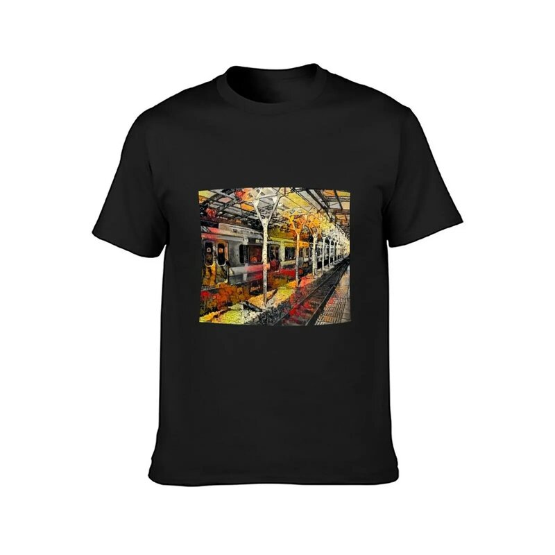 Camiseta de tren de vías de otoño para hombre, ropa estética negra, camisetas lindas