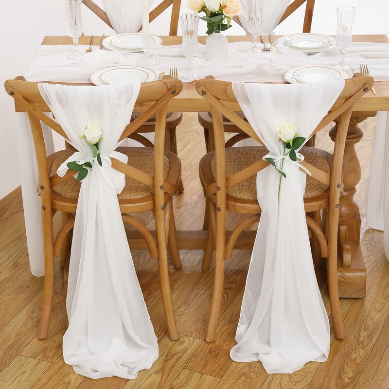 White Chiffon Table Runner Cadeira Sash, Romantic Wedding Table Runners, Jantar Sheer, Bridal, Baby Shower, Decoração do partido