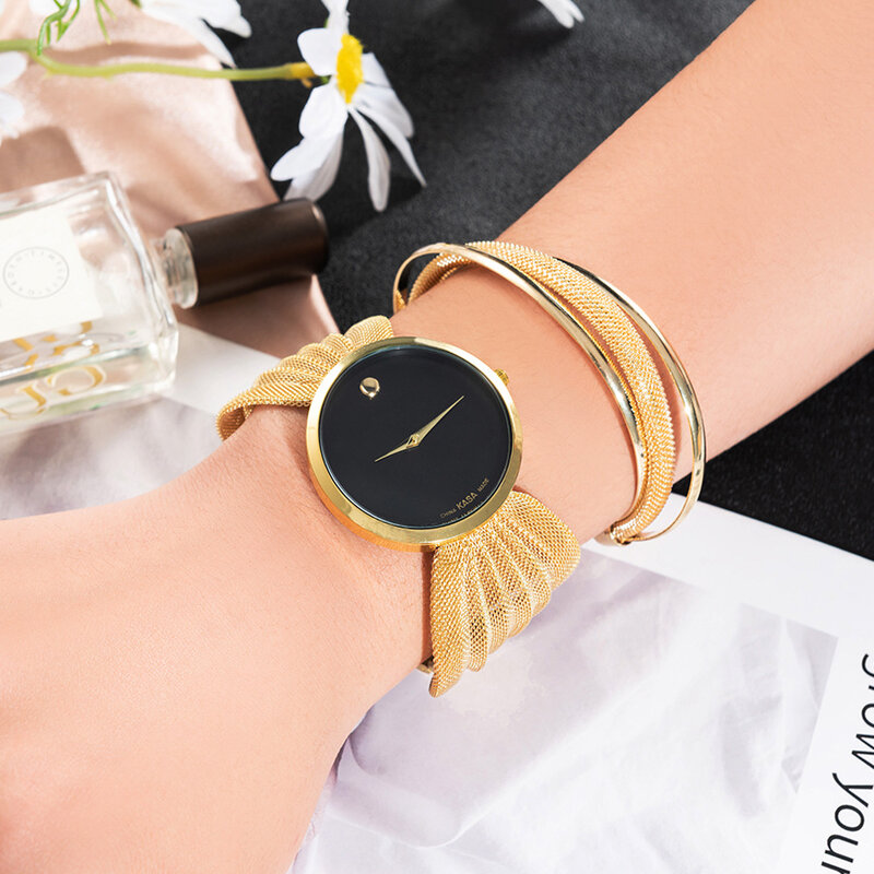 Набор модных простых часов с браслетом для женщин, Роскошные браслеты с сетчатым ремешком, кварцевые часы, Подарочная коробка для женщин, Прямая поставка