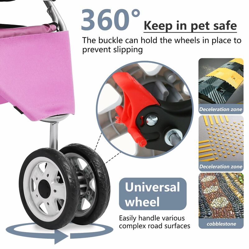 Paseo de mascotas bonito en rosa: cochecito plegable para perros, Jogger para gatos de 3 ruedas con cesta de almacenamiento y portavasos