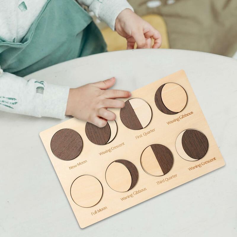 Wooden Moon Phases Puzzle Early Learning Educational Preschool Gifts Educational Gift Wooden Block Puzzle for Boys Girls Baby