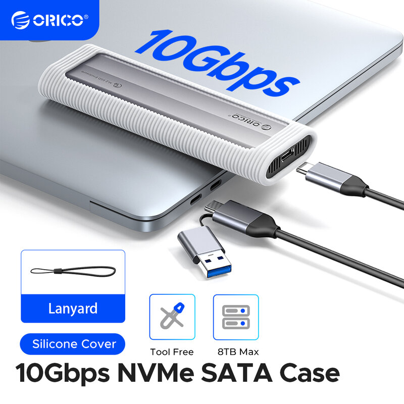 ORICO M.2 NVMe SATA SSD, alat penutup Gratis USB eksternal 10Gbps M.2 NVMe ke adaptor USB mendukung UASP untuk PCIe NVMe dan SATA SSD
