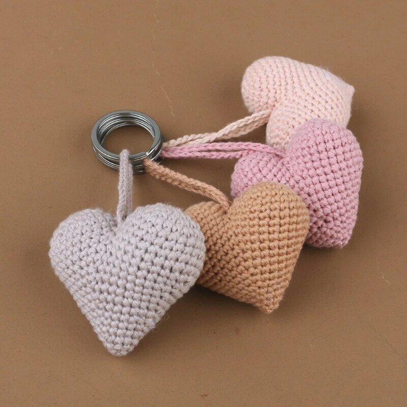L5YA Kapas Suka Gantungan Kunci Kartun Jantung Crochet Hook Kunci Rantai Ransel Liontin