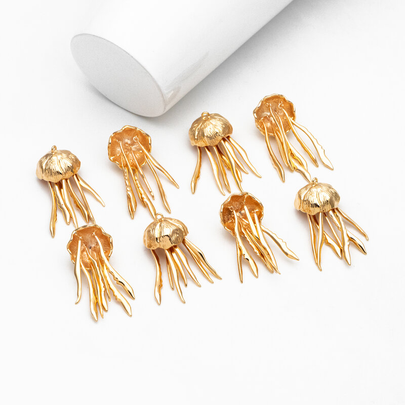 4pcs Gold Jellyfish Pendants, 18K Gold Plated Brass Ocean Charms,  For Jewelry Making Diy Supplies Findings Wholesale (GB-4043)