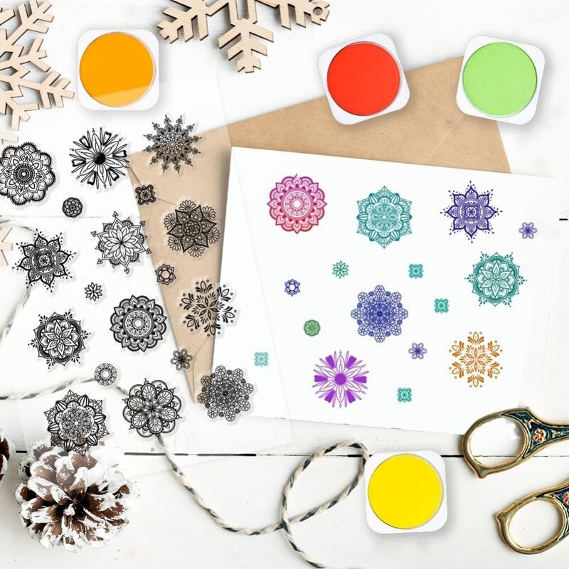 Mandala Clear Stamps for DIY Scrapbooking, Flowers Transparent Silicone Stamp Seal Circle Flower Decorative Paper Craft Stamps